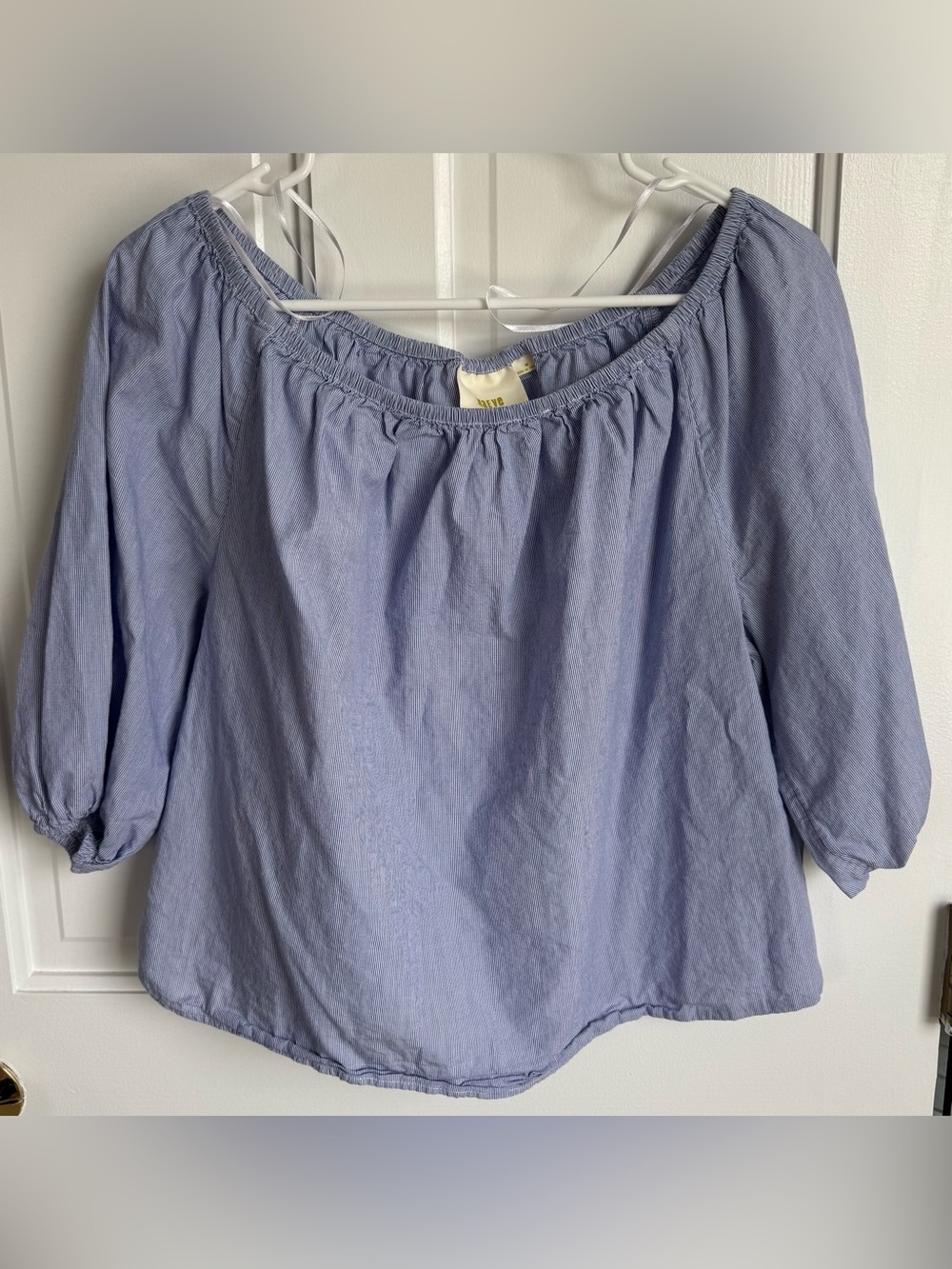 Maeve Blue Stripe Off Shoulder Peasant Blouse Medium Cotton